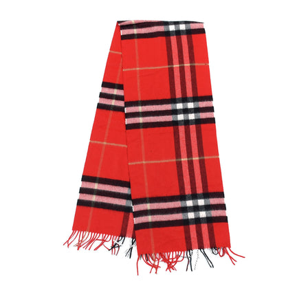 Burberry Cashmere Giant Check Fringe Scarf Bright Red 2 of 5