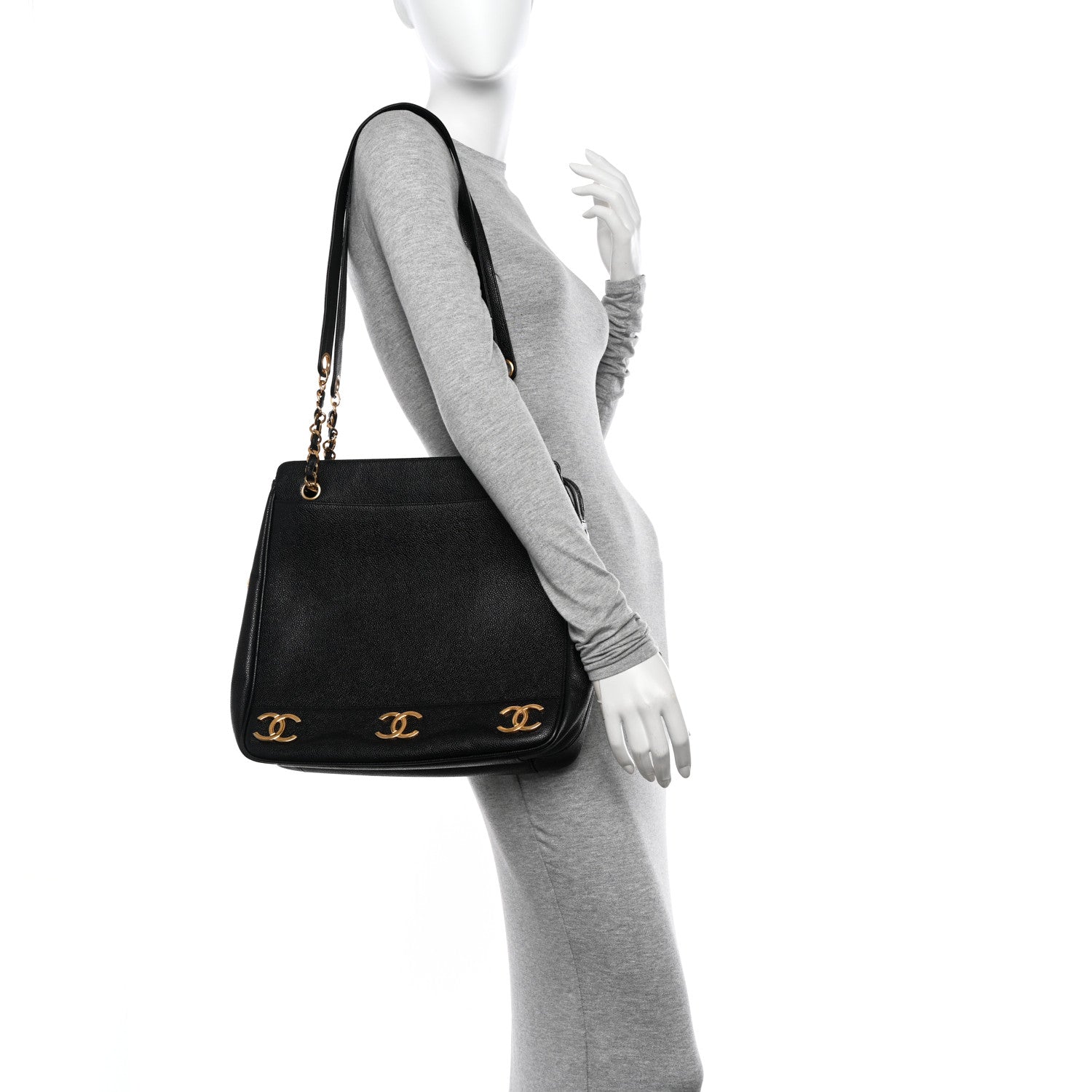 Chanel Caviar Triple CC Shoulder Bag Black 2 of 12