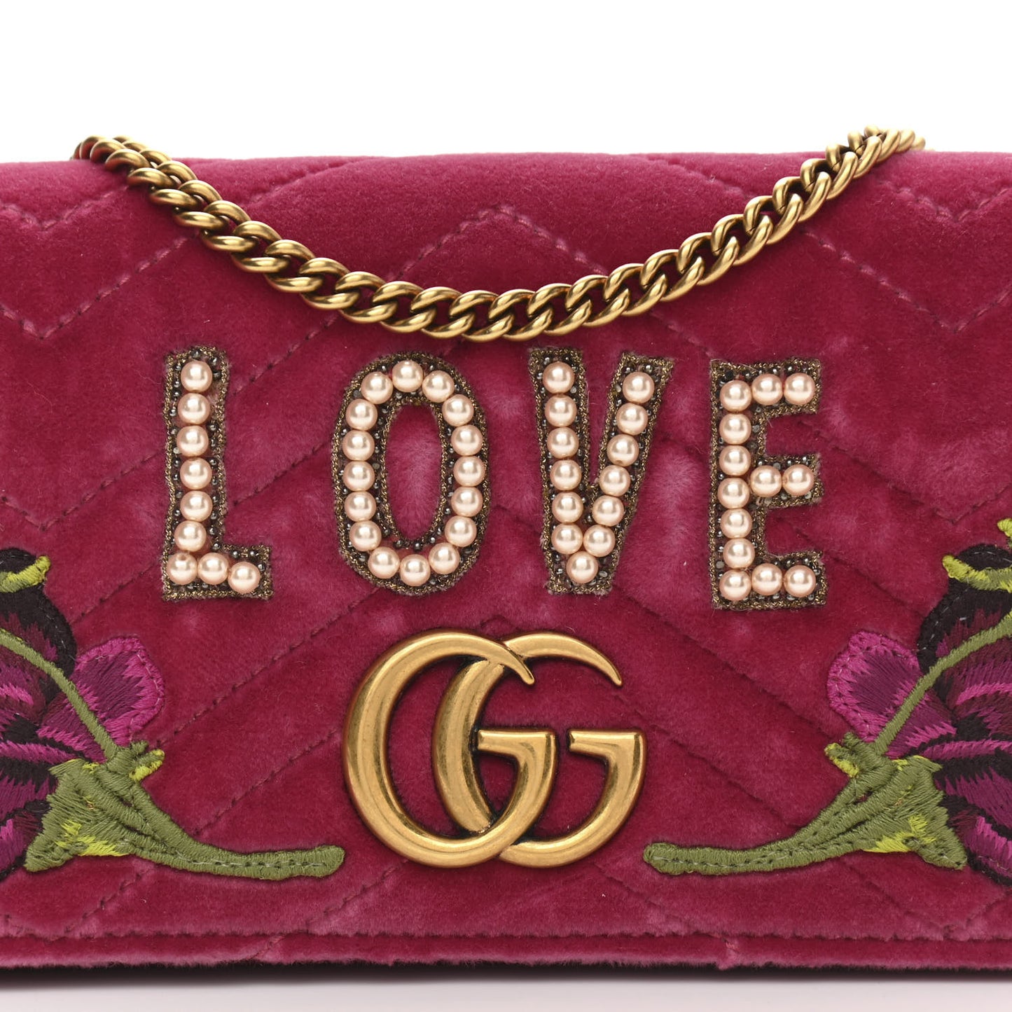 Velvet Matelasse Love Embroidered GG Marmont Mini Bag Light Raspberry Rose