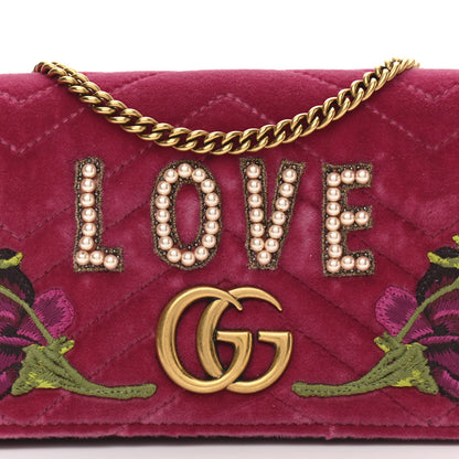Gucci Velvet Matelasse Love Embroidered GG Marmont Mini Bag Light Raspberry Rose 7 of 9