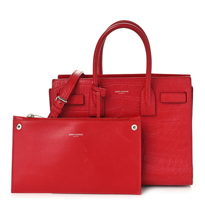 Saint Laurent Calfskin Crocodile Embossed Baby Sac De Jour Red 1 of 14
