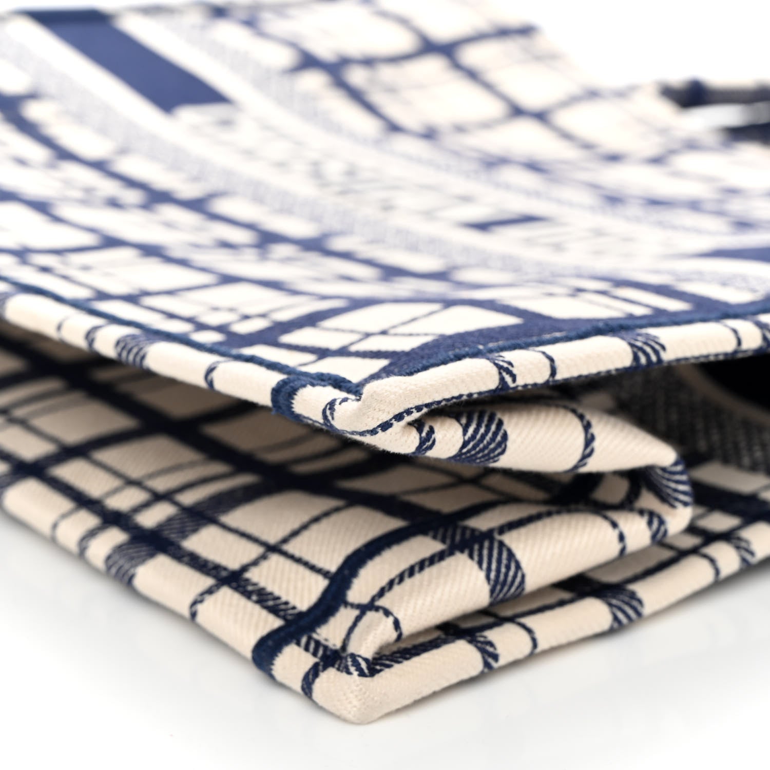 Christian Dior Canvas Embroidered Large Plaid Book Tote Navy 10 of 10