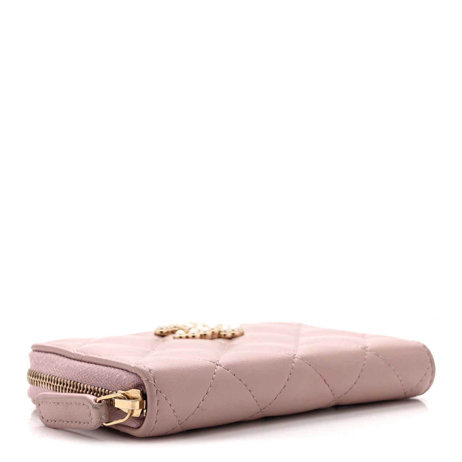 Chanel Lambskin Quilted Pearl CC Zip Around Coin Purse Wallet Pink 4 of 9