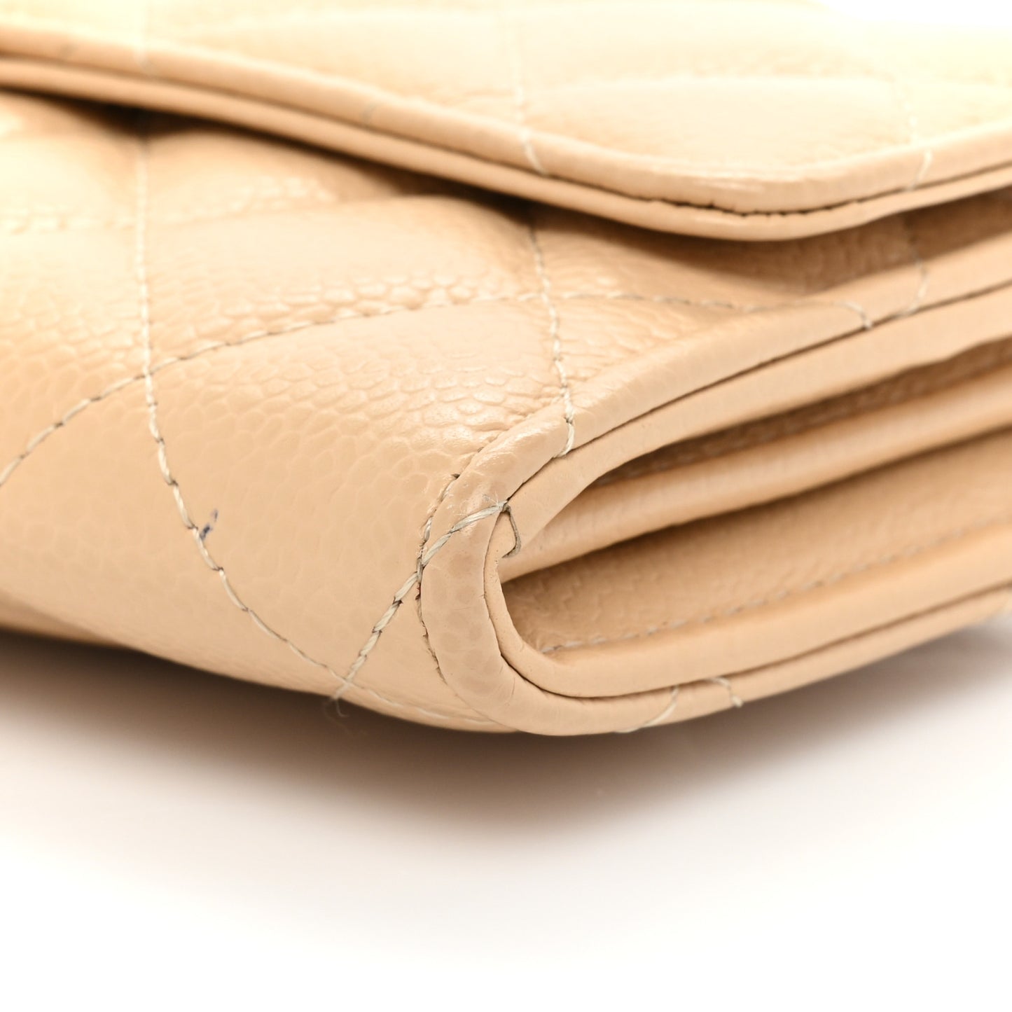 Caviar Quilted Large Gusset Flap Wallet Beige