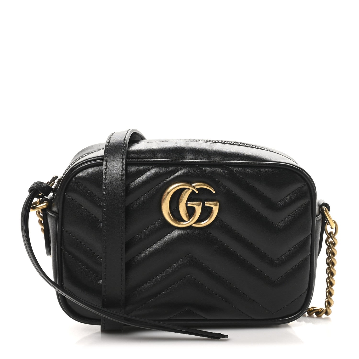 Gucci Calfskin Matelasse Mini GG Marmont Chain Shoulder Bag Black 1 of 11