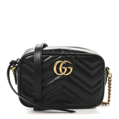 Gucci Calfskin Matelasse Mini GG Marmont Chain Shoulder Bag Black 1 of 11