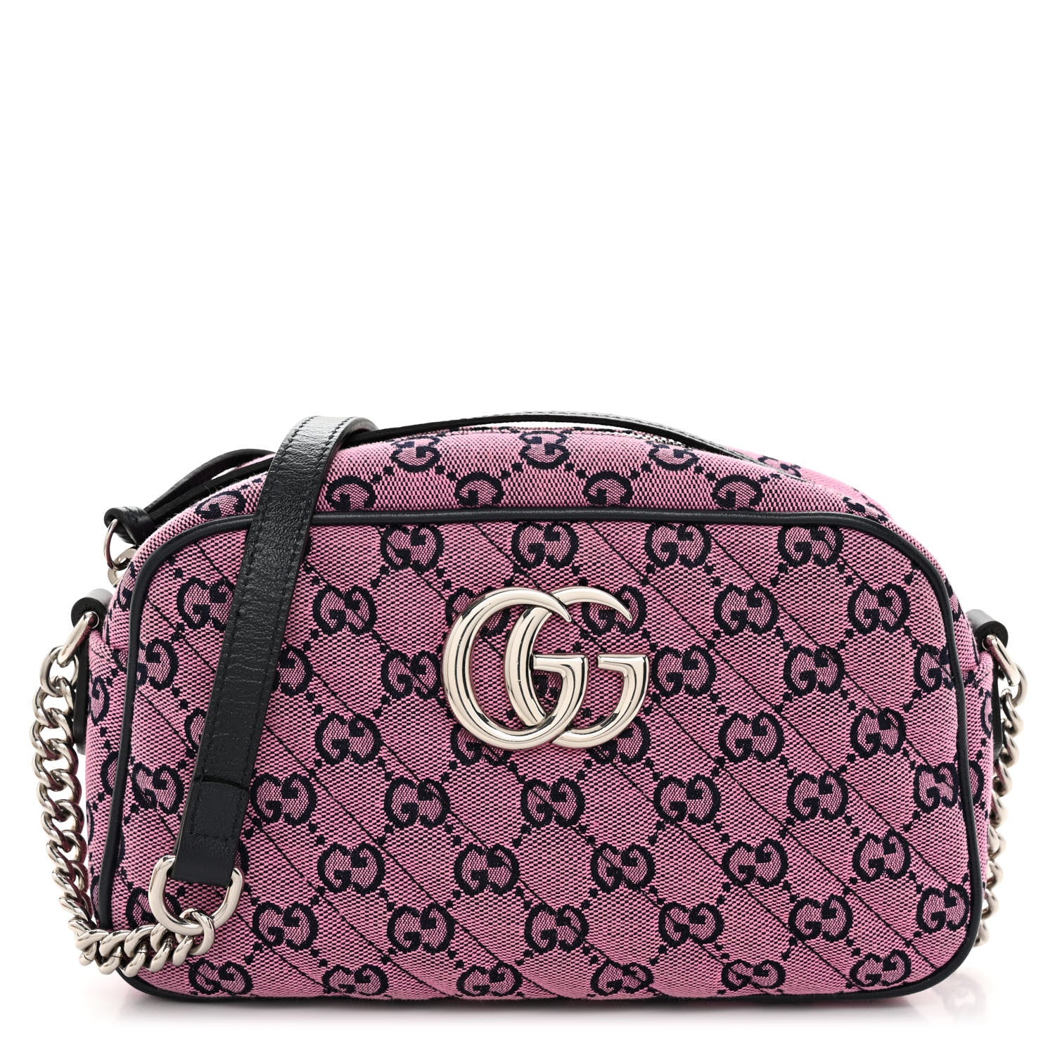Gucci Monogram Multicolor Matelasse Diagonal Small GG Marmont Chain Shoulder Bag Pink Blue 1 of 10