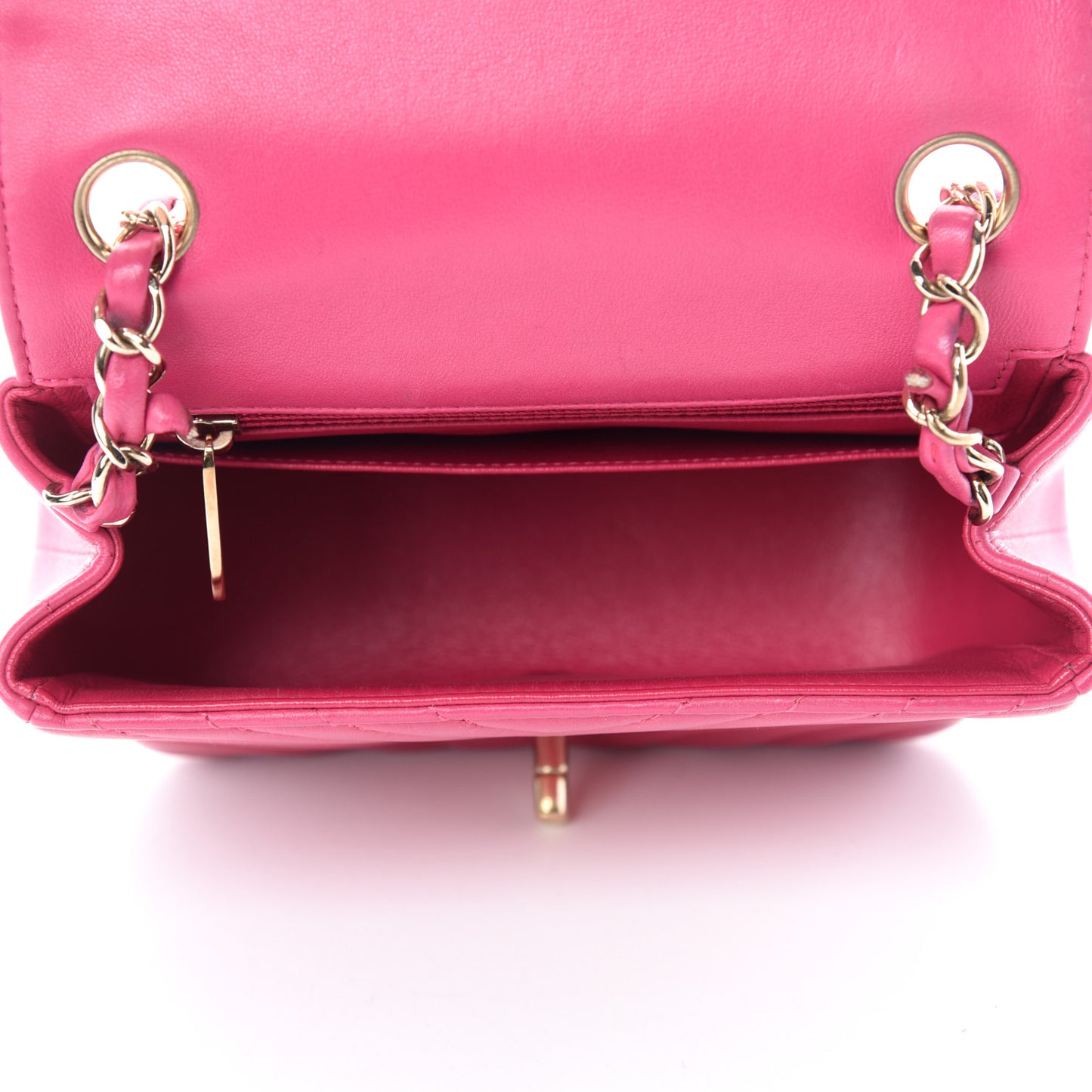 Lambskin Chevron Quilted Mini Square Flap Fuchsia
