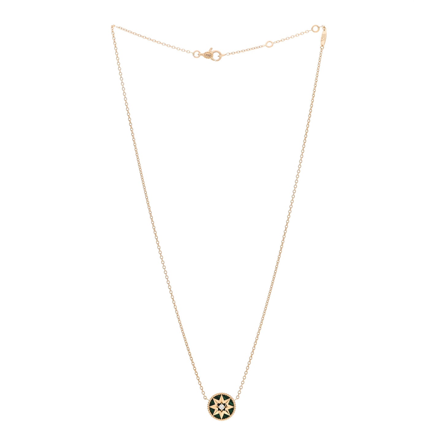 18K Yellow Gold Diamond Malachite Rose Des Vents Necklace