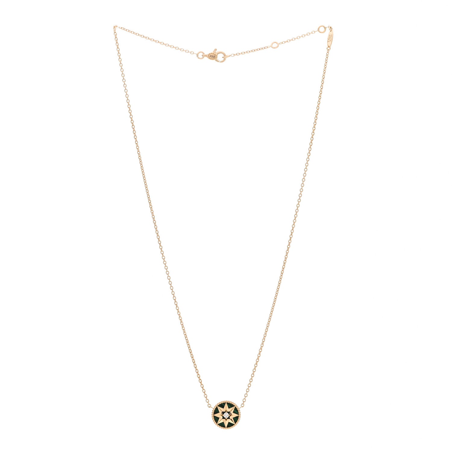 Christian Dior 18K Yellow Gold Diamond Malachite Rose Des Vents Necklace 3 of 5