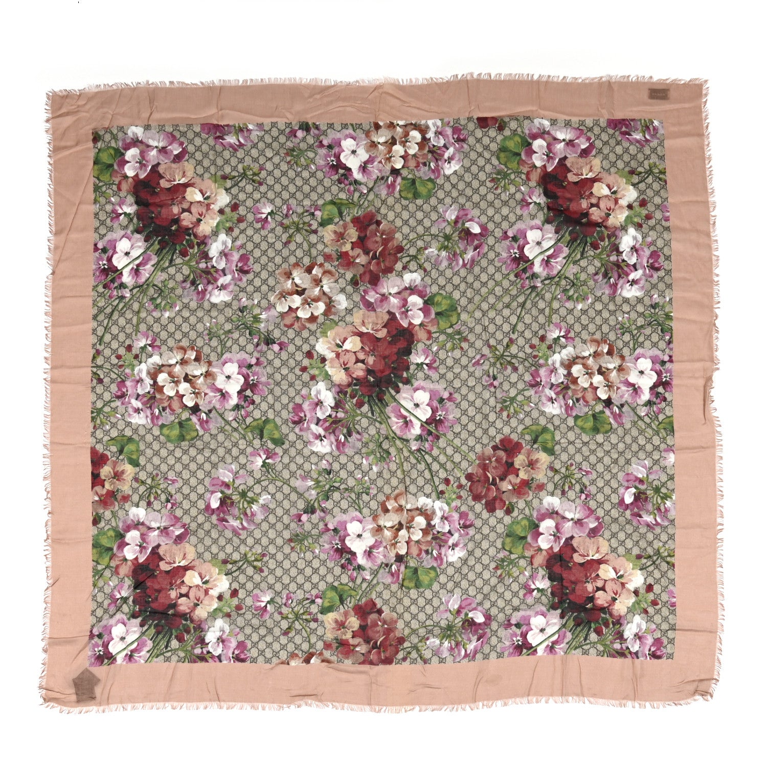Gucci Modal Silk GG Monogram Gery Square Scarf Shell Light Brown 1 of 3