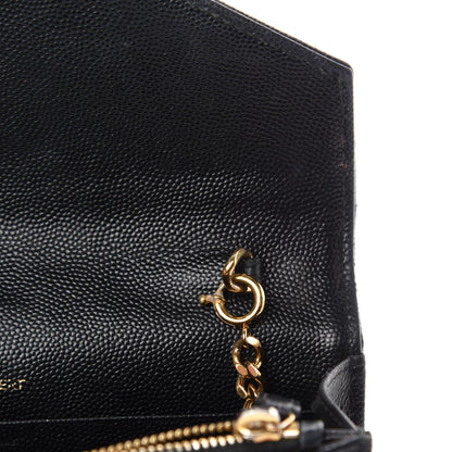 Saint Laurent Grain De Poudre Matelasse Chevron Monogram Envelope Chain Wallet Black 8 of 11