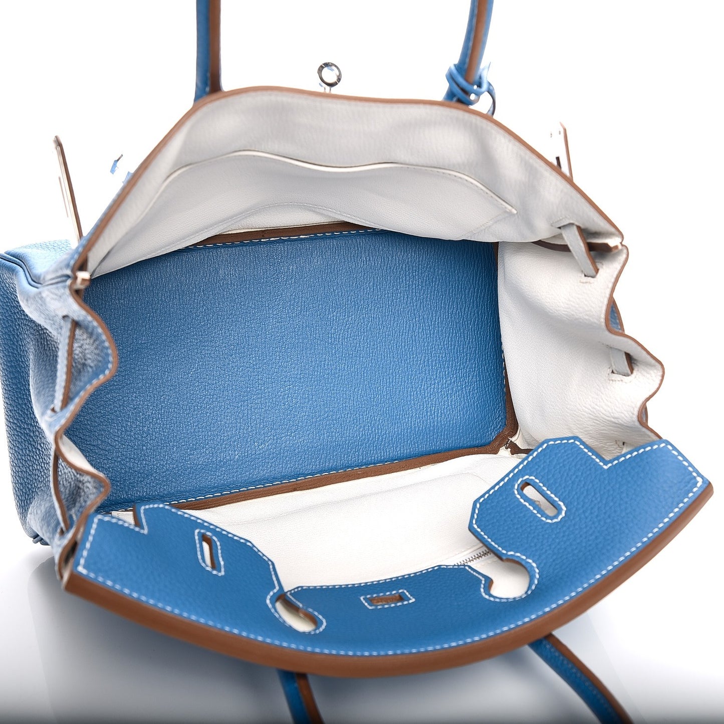 Taurillon Clemence Bi-Color Birkin 30 Mykonos White