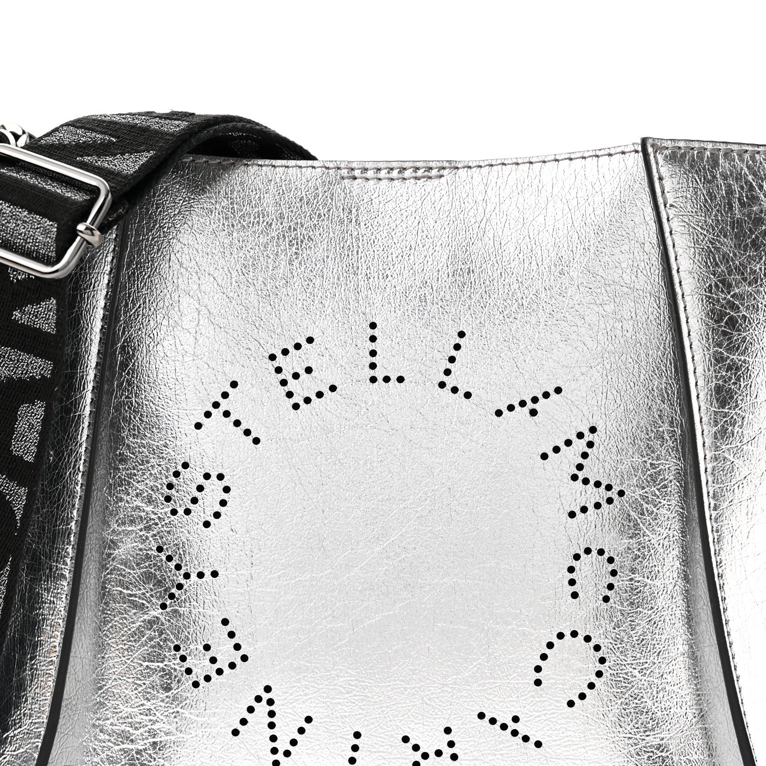 Stella McCartney Metallic Eco Alter Nappa Perforated Logo Mini Crossbody Silver 7 of 9