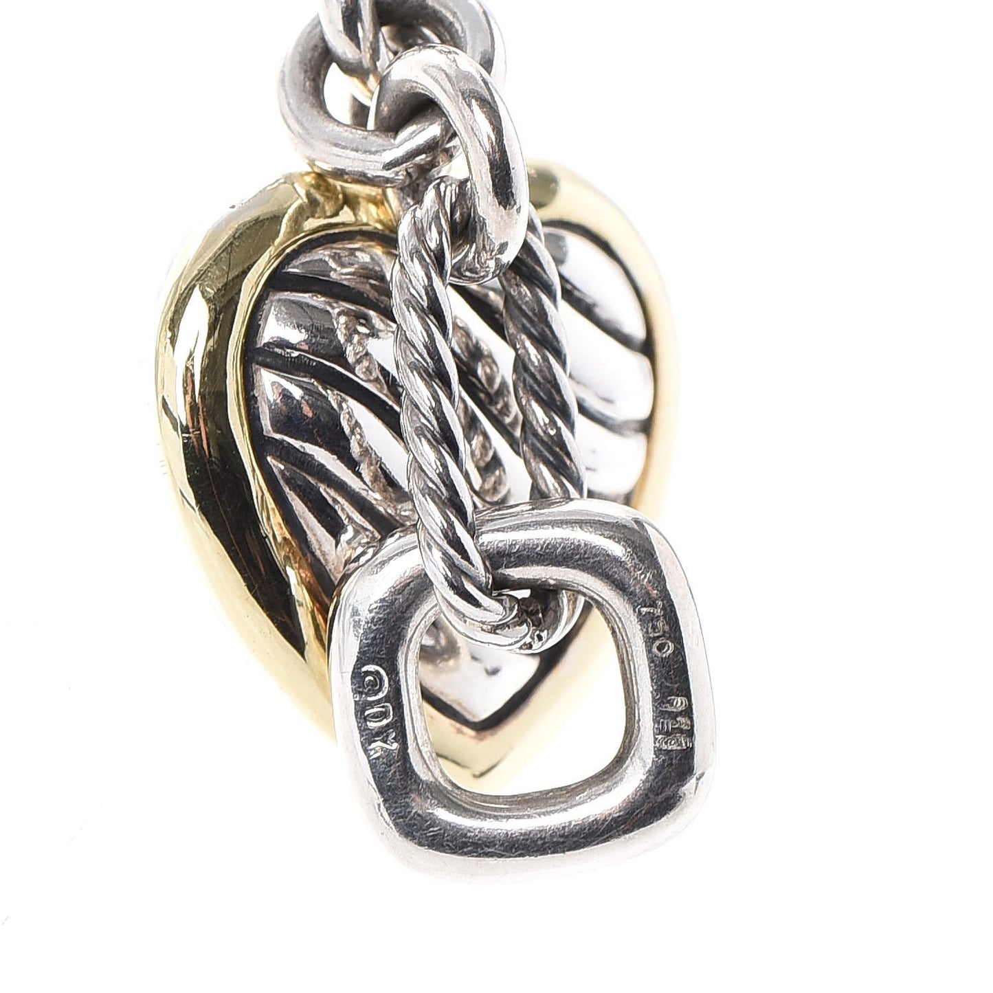 Sterling Silver 18K Yellow Gold Cable Heart Figaro Necklace