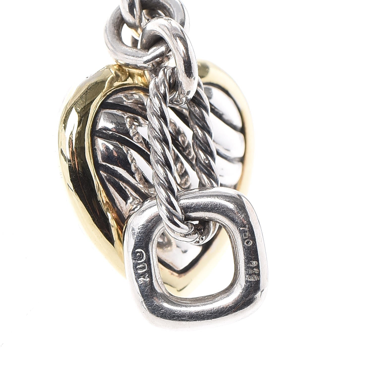 David Yurman Sterling Silver 18K Yellow Gold Cable Heart Figaro Necklace 7 of 8