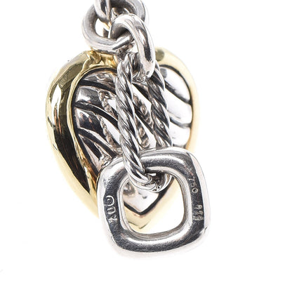 David Yurman Sterling Silver 18K Yellow Gold Cable Heart Figaro Necklace 7 of 8