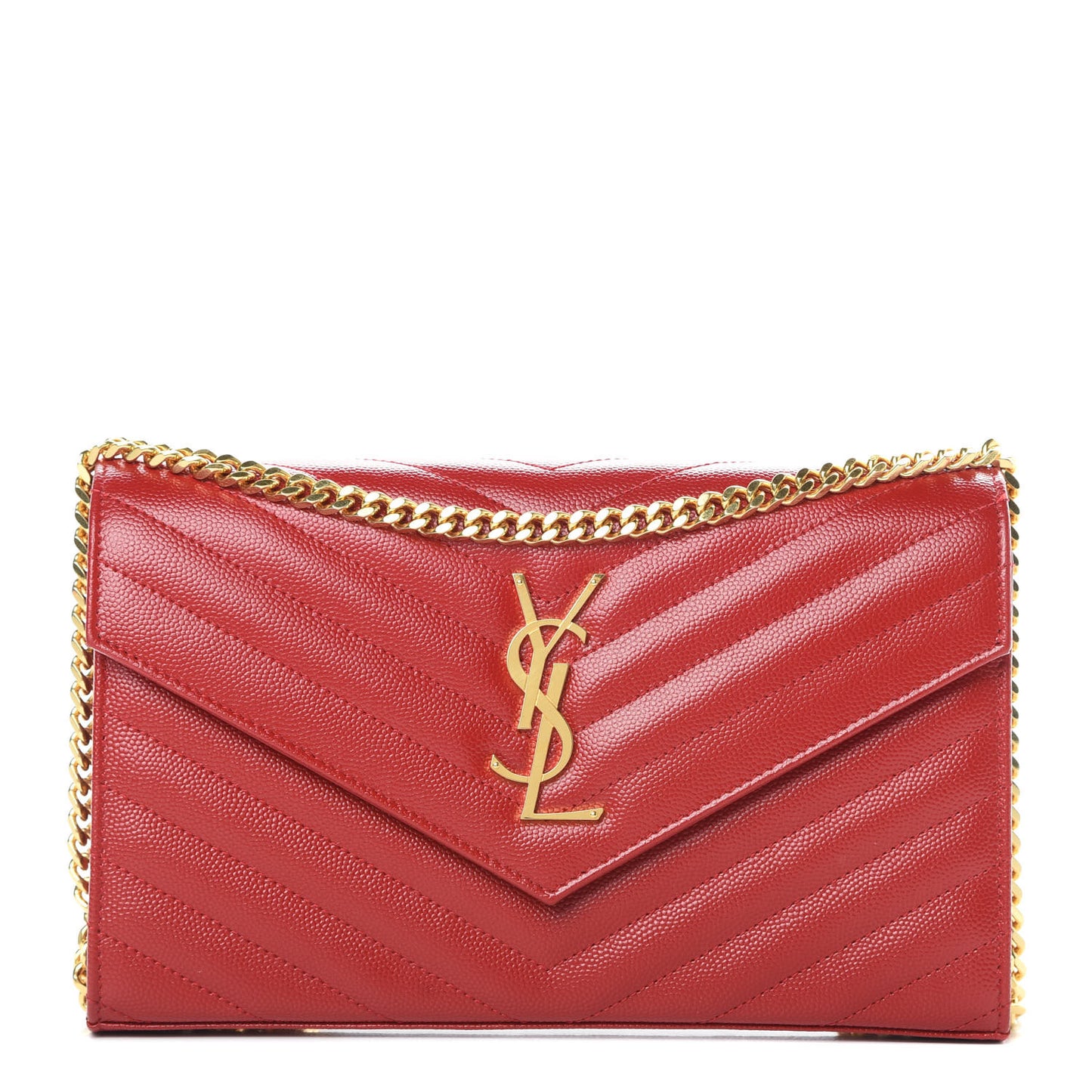 Grain De Poudre Matelasse Chevron Monogram Chain Wallet Red