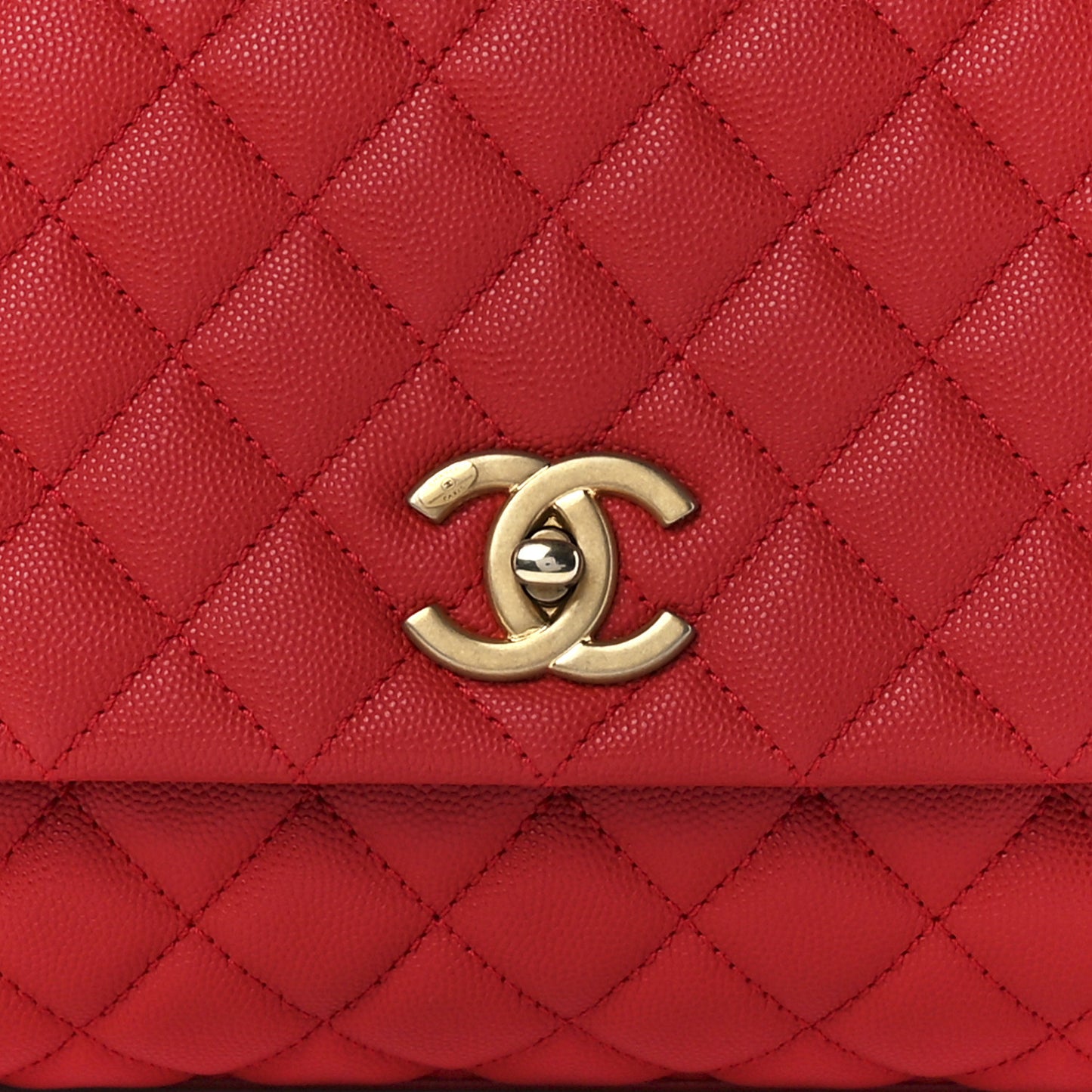 Caviar Quilted Small Coco Handle Flap Red