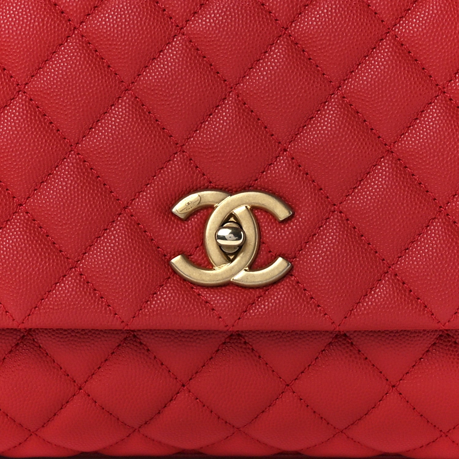 Chanel Caviar Quilted Small Coco Handle Flap Red 9 of 12