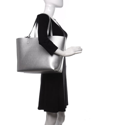 Mansur Gavriel Metallic Saffiano Small Shopping Tote Silver 2 of 9