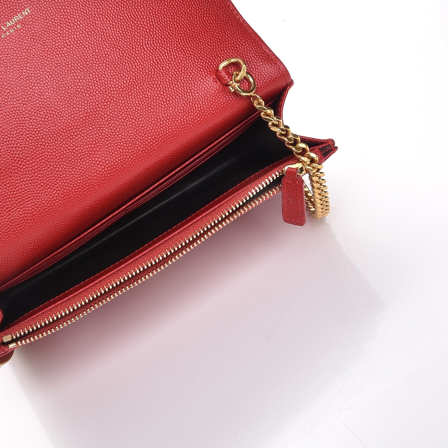 Grain De Poudre Matelasse Chevron Monogram Envelope Chain Wallet New Red
