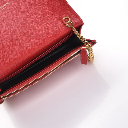 Saint Laurent Grain De Poudre Matelasse Chevron Monogram Envelope Chain Wallet New Red 5 of 9