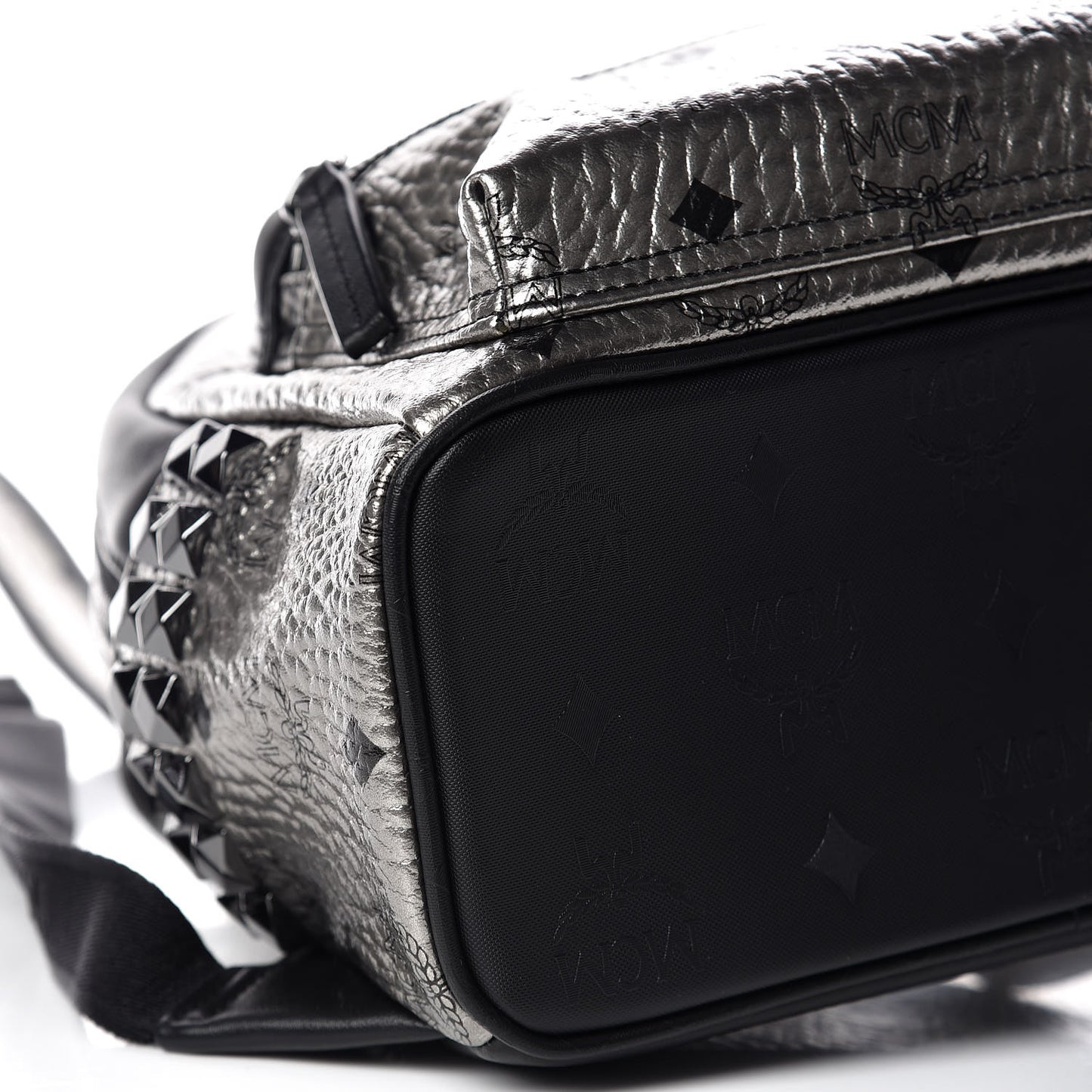 Metallic Visetos Side Stud Mini Stark Backpack Silver Black