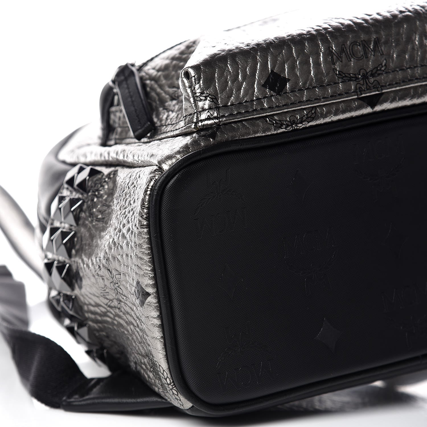 MCM Metallic Visetos Side Stud Mini Stark Backpack Silver Black 8 of 9