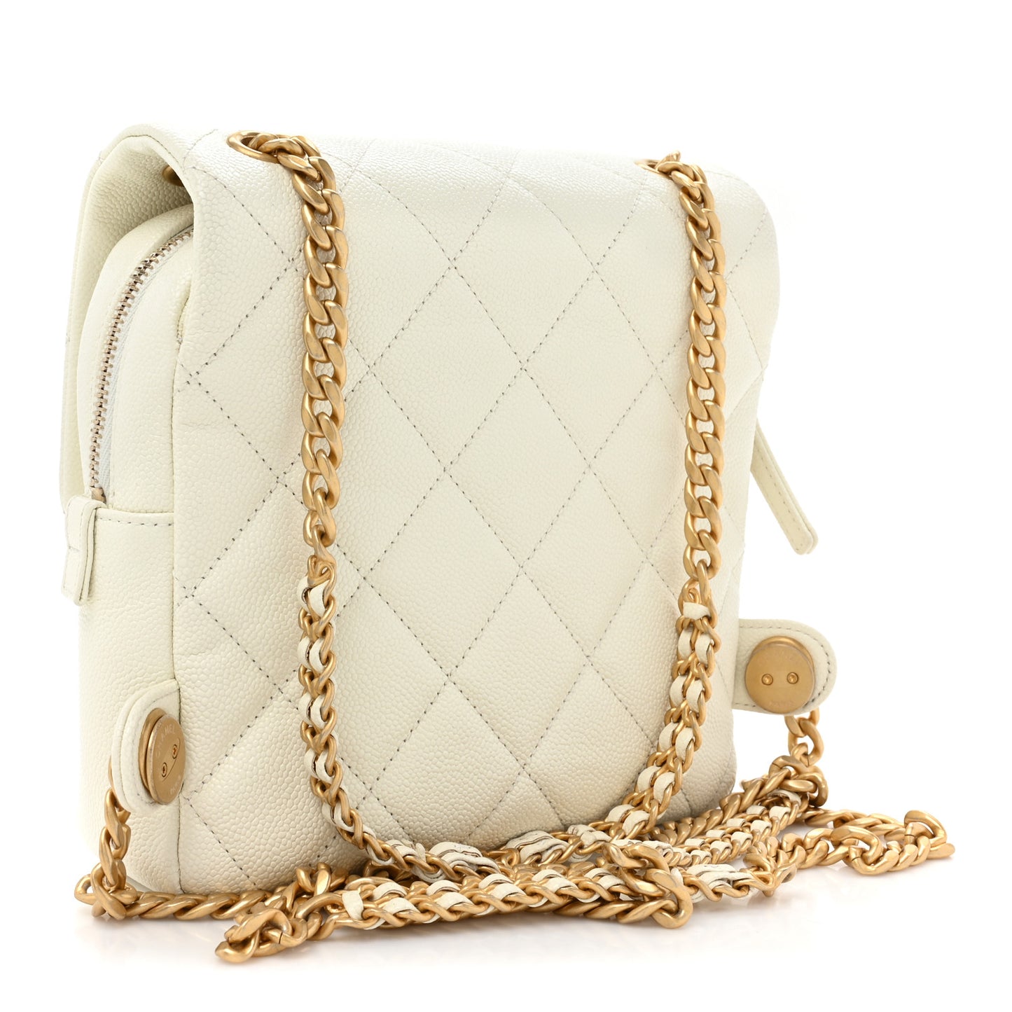 Shiny Caviar Quilted Chain Melody Backpack White