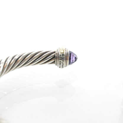 David Yurman Sterling Silver 14k Gold Amethyst Cable Cuff 5 of 6