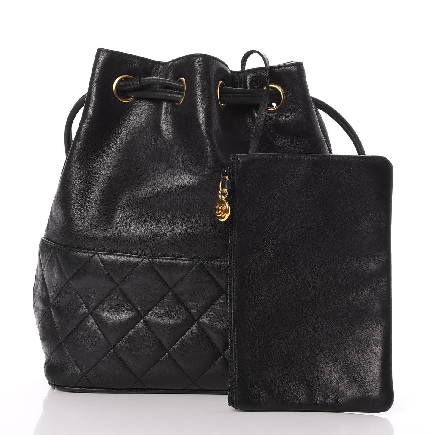 Lambskin CC Drawstring Bag Black