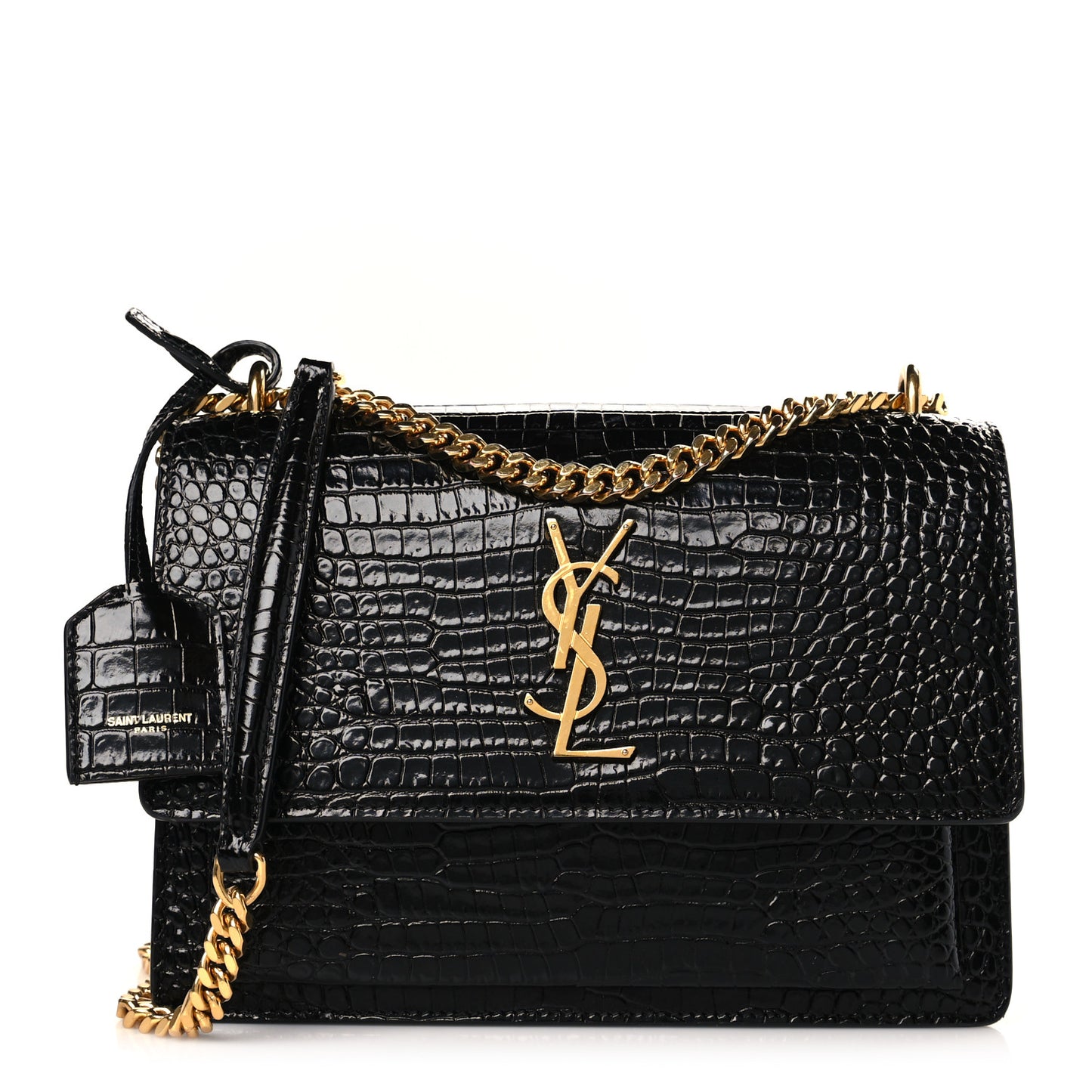 Calfskin Crocodile Embossed Medium Monogram Sunset Black