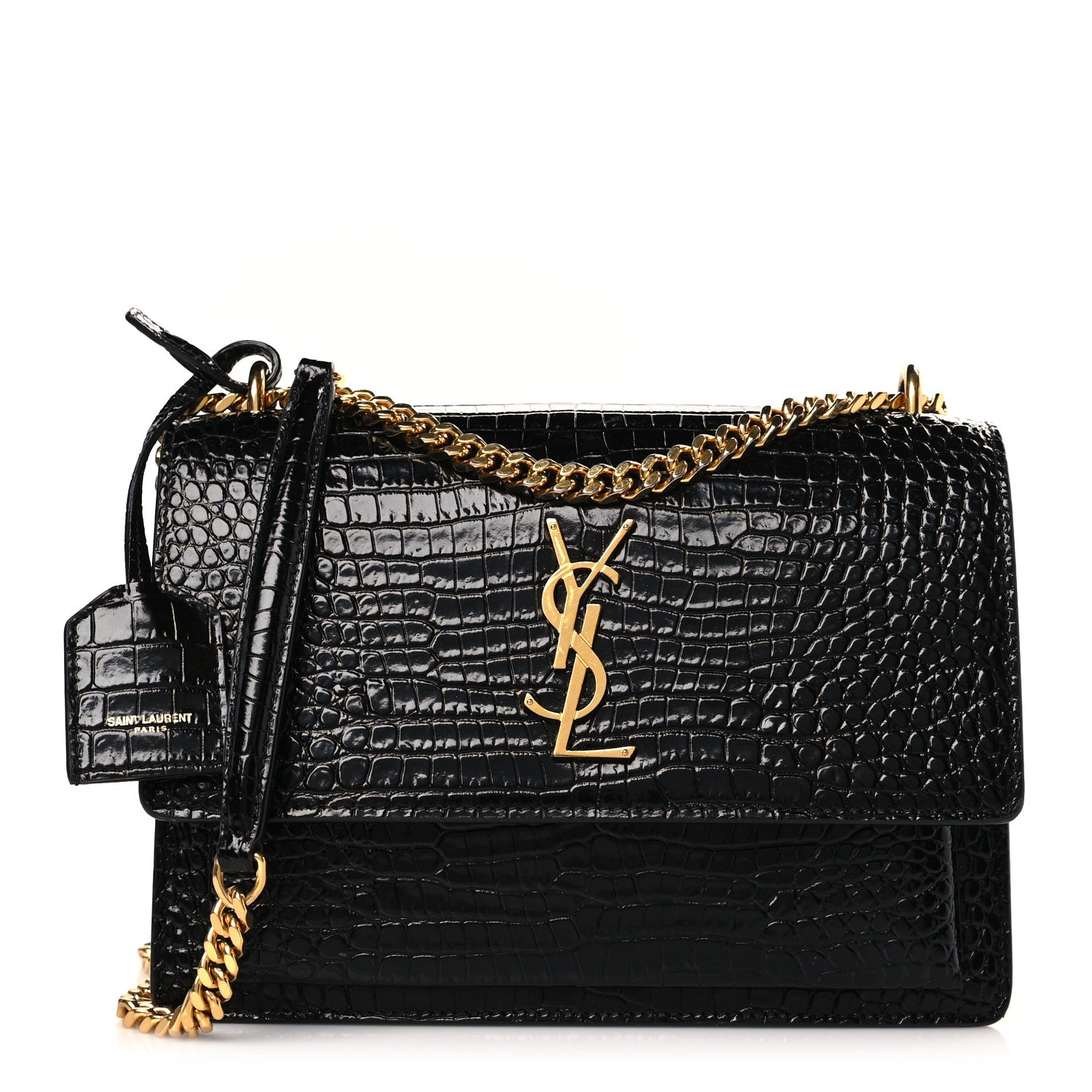 Saint Laurent Calfskin Crocodile Embossed Medium Monogram Sunset Black 1 of 8