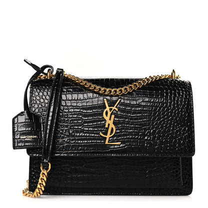 Saint Laurent Calfskin Crocodile Embossed Medium Monogram Sunset Black 1 of 8