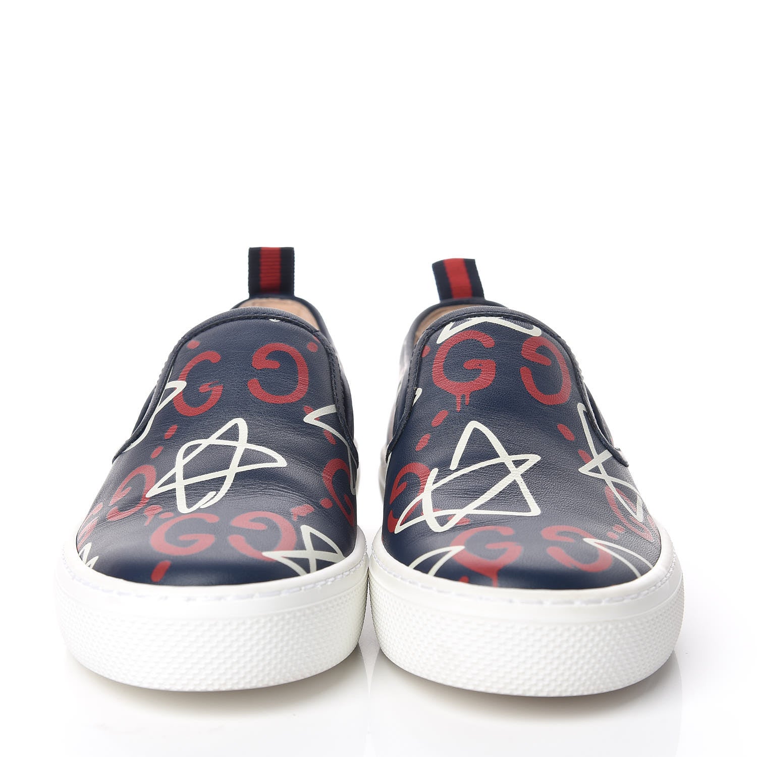 Gucci Calfskin GucciGhost Print Womens Slip On Sneakers 34 Blue Agata Hibiscus Red 2 of 10