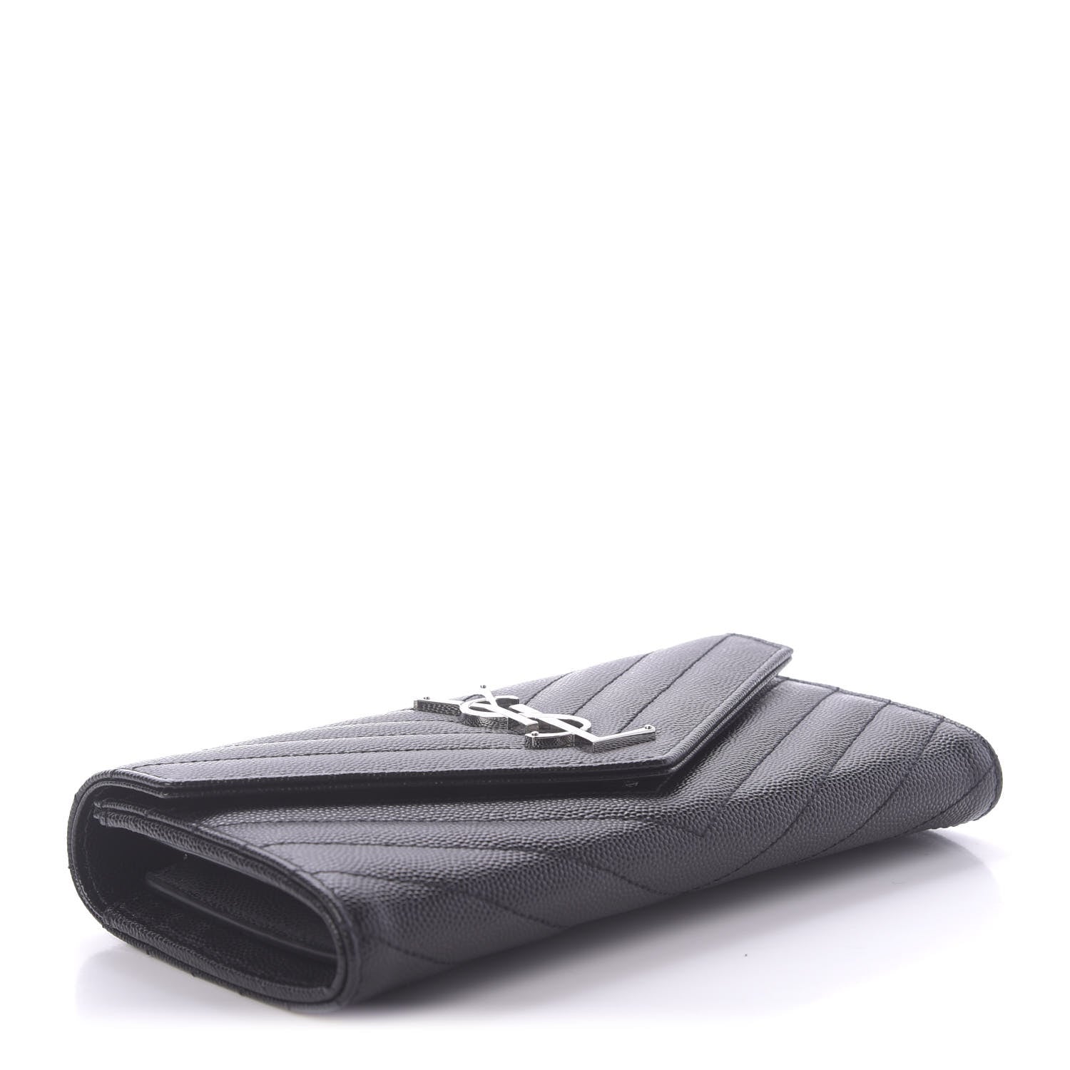 Saint Laurent Grain De Poudre Matelasse Chevron Monogram Flap Wallet Black 4 of 10