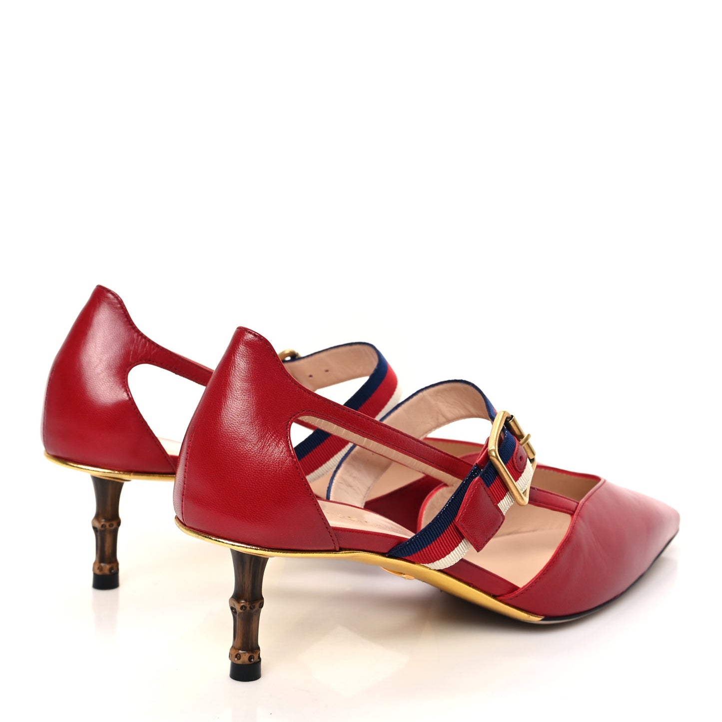Malaga Kid Grosgrain Sylvie Web Bamboo Low Heel Pumps 38 Hibiscus Red