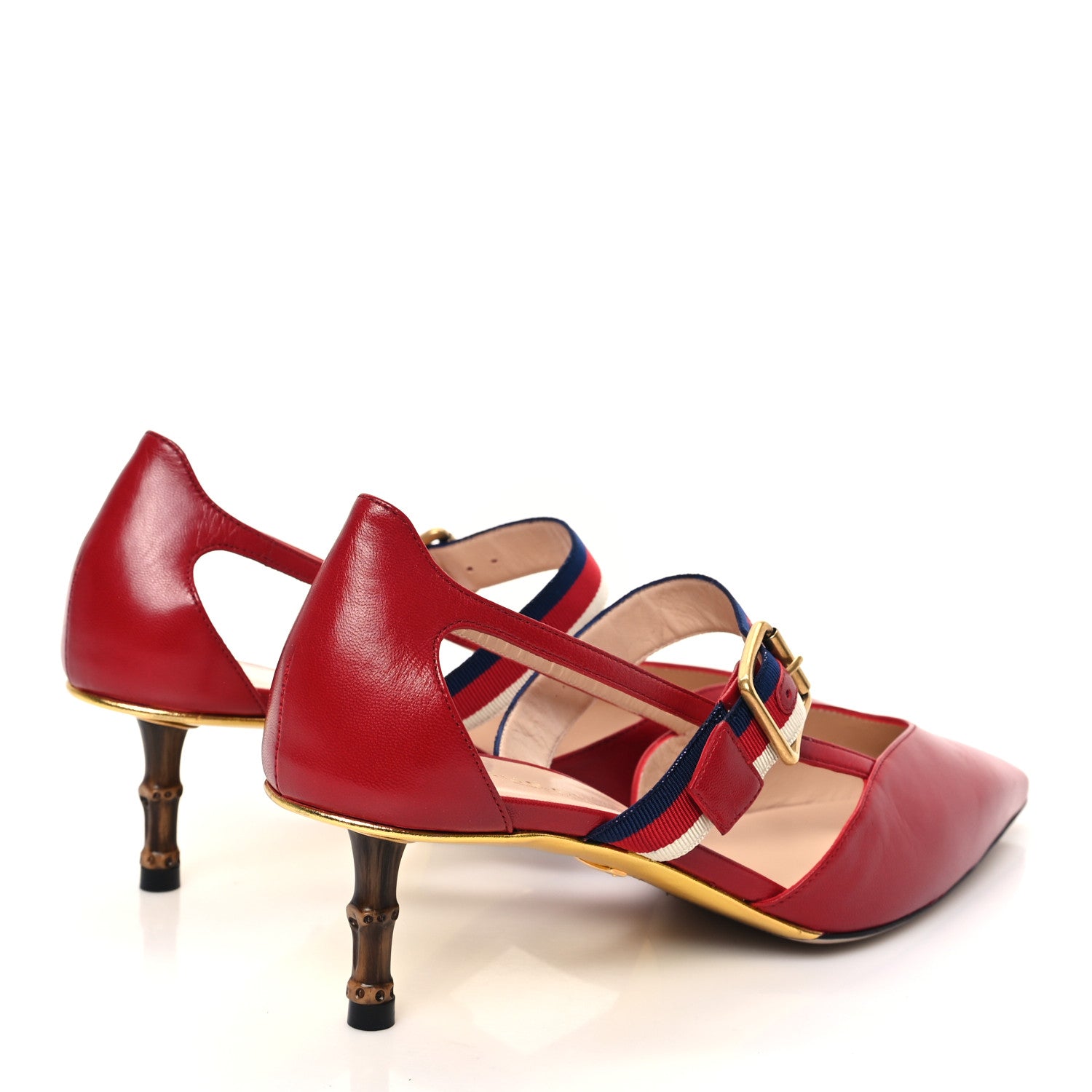 Gucci Malaga Kid Grosgrain Sylvie Web Bamboo Low Heel Pumps 38 Hibiscus Red 4 of 8