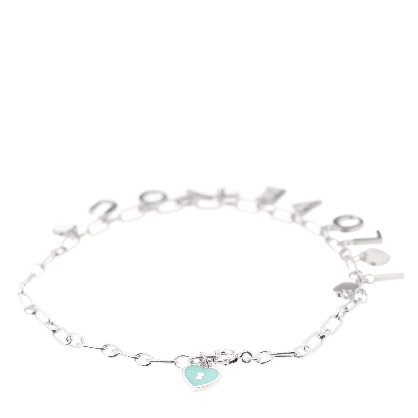 Sterling Silver Enamel I Love You Charm Bracelet Blue