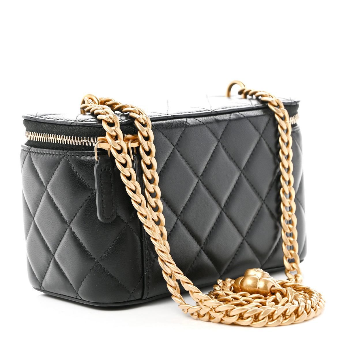 Lambskin Quilted Sweet Camellia Small Vanity Case With Chain Black