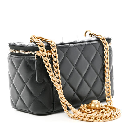 Chanel Lambskin Quilted Sweet Camellia Small Vanity Case With Chain Black 3 of 10