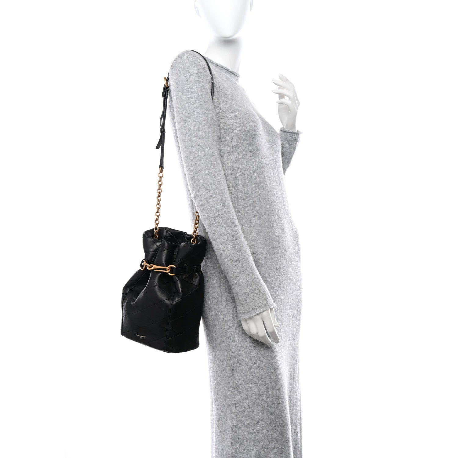 Saint Laurent SAINT LAURENT Lambskin Quilted Le Maillon Bucket Bag Black 2 of 9