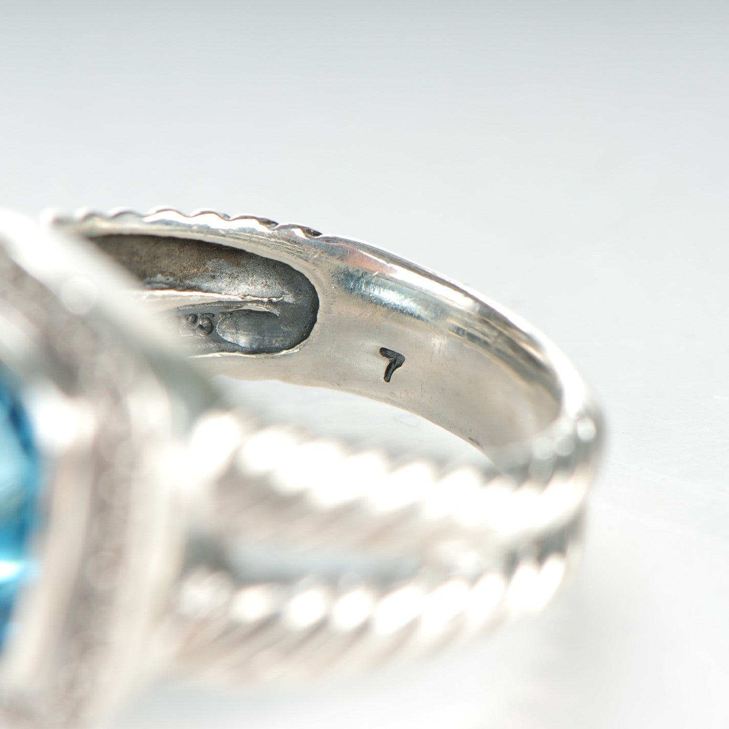 David Yurman Sterling Silver Diamond Blue Topaz 11mm Albion Ring 54 7 6 of 6