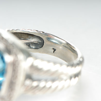 David Yurman Sterling Silver Diamond Blue Topaz 11mm Albion Ring 54 7 6 of 6