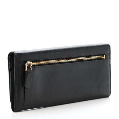 Prada Saffiano Metal Continental Flap Wallet Black 2 of 4