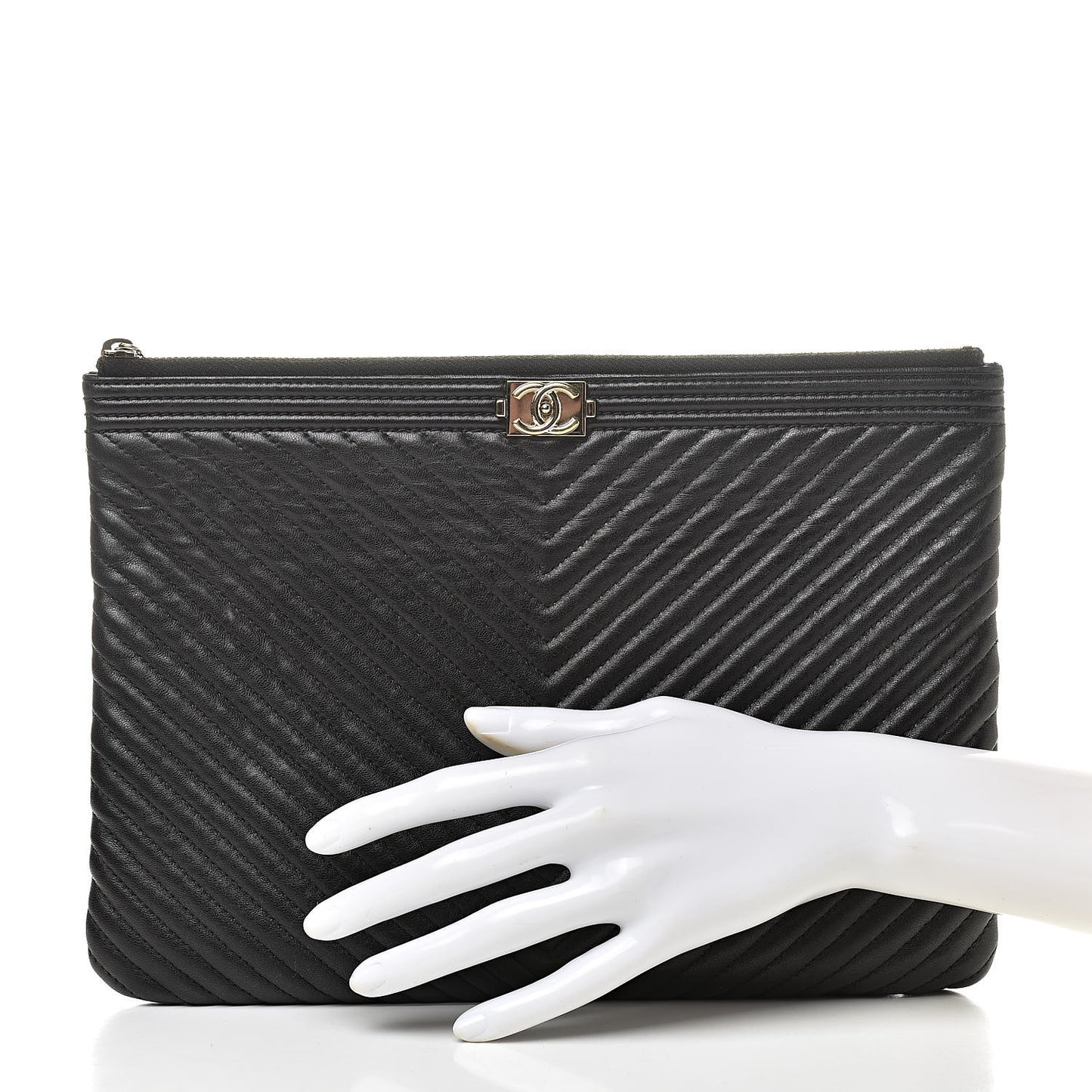 Calfskin Chevron Medium Boy Cosmetic Case Black