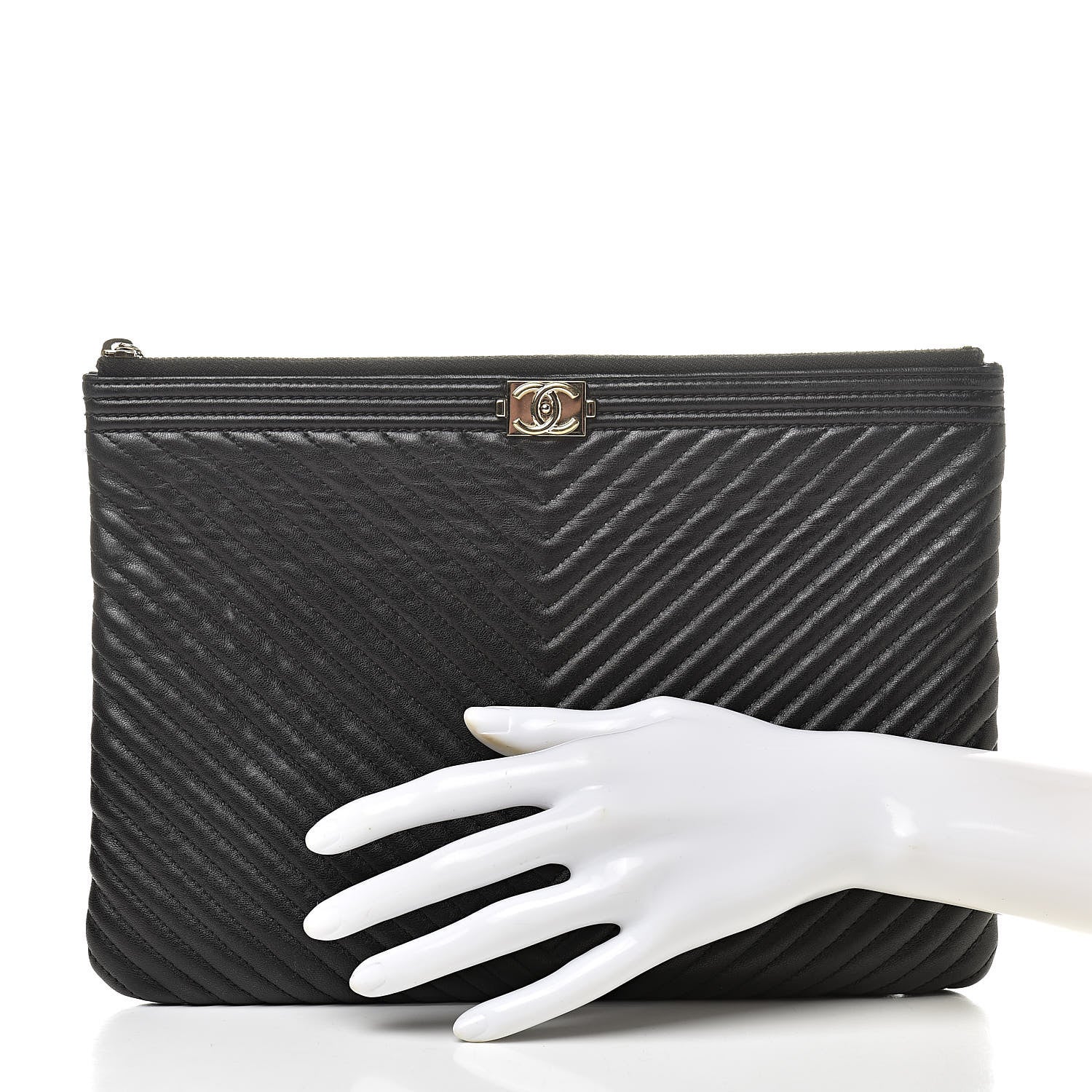 Chanel Calfskin Chevron Medium Boy Cosmetic Case Black 2 of 11