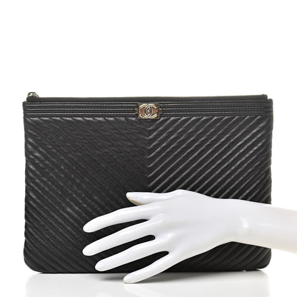 Chanel Calfskin Chevron Medium Boy Cosmetic Case Black 2 of 11