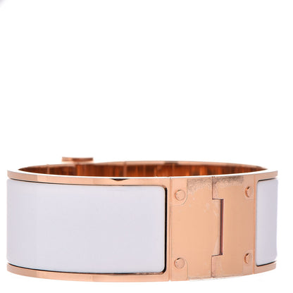 Hermes Enamel Charniere Uni Wide Hinged Bracelet M Blanc White 3 of 6